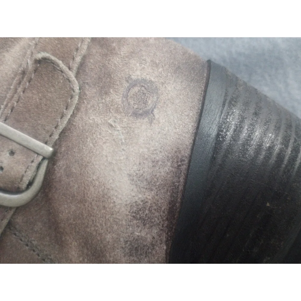 Born Womens Brown Gray Distressed Suede Ankle Boots Size 8.5M Western Block Heel